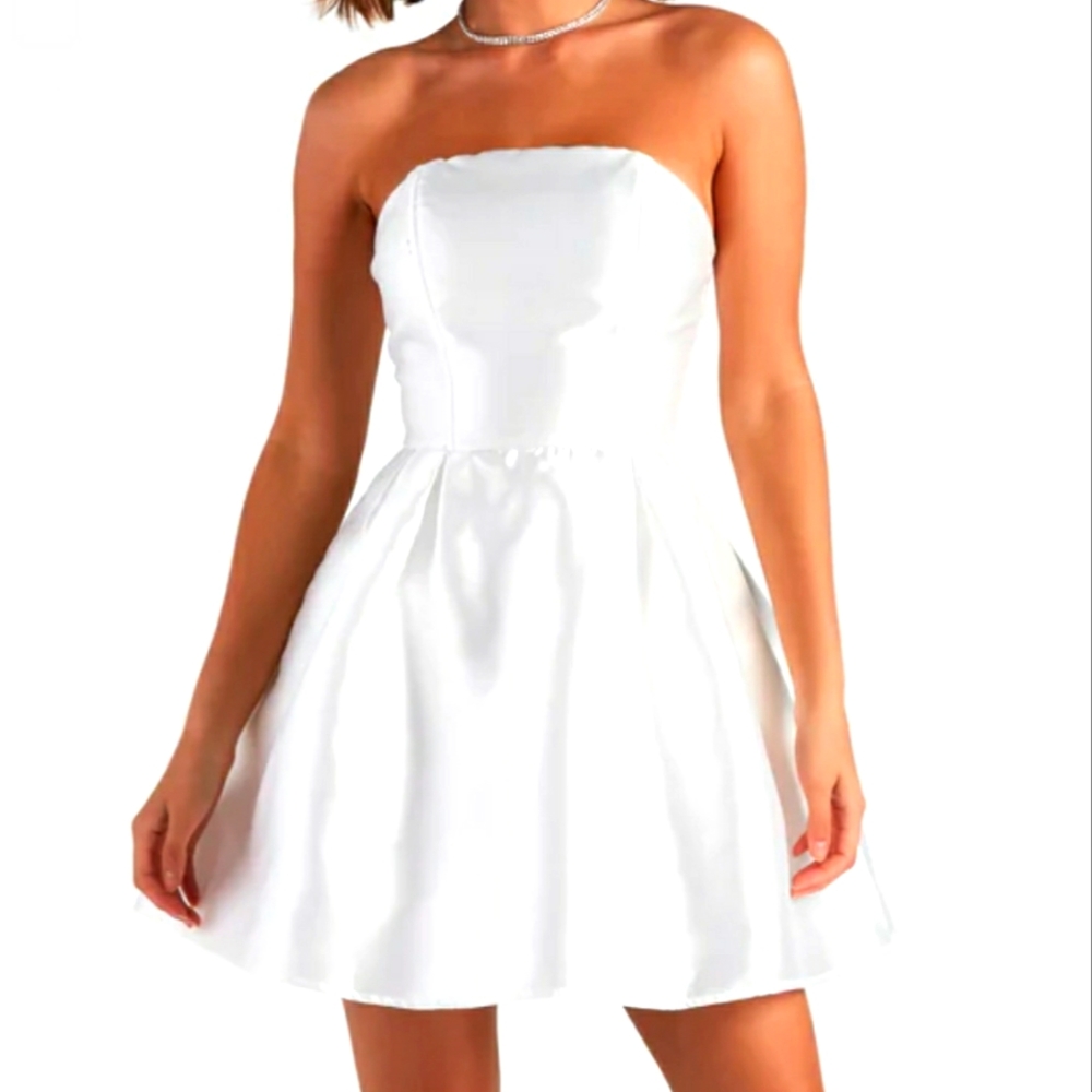 WINDSOR- Strapless Pleated Party Dress - White Satin Size 5